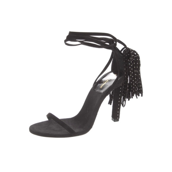 YSL SUEDE STRAPPY TASSEL HEEL - Picture 2 of 4